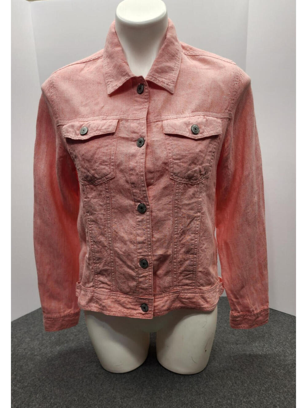 Jones NY 100% Linen Button-Down M European Grown Flax Coral Minimalist Classic